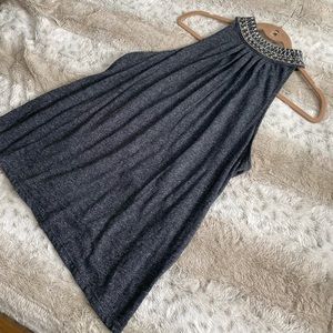 ANTHROPOLOGIE heather grey L halter tank w/ stones